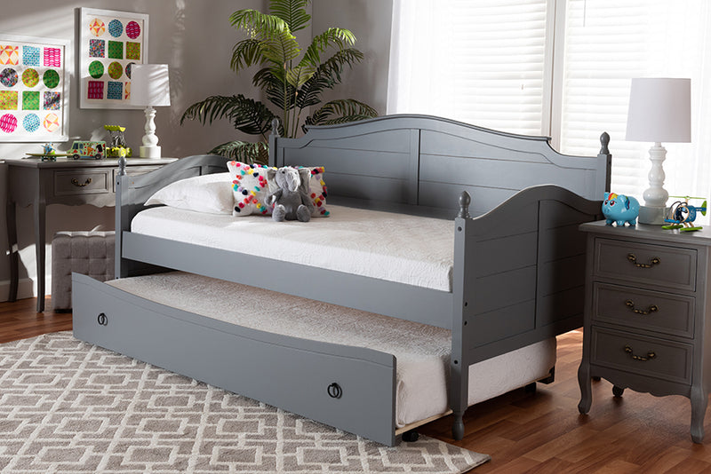 Geoffrey Cottage Farmhouse Gray Finished Wood Twin Size Daybed w/Roll-Out Trundle Bed