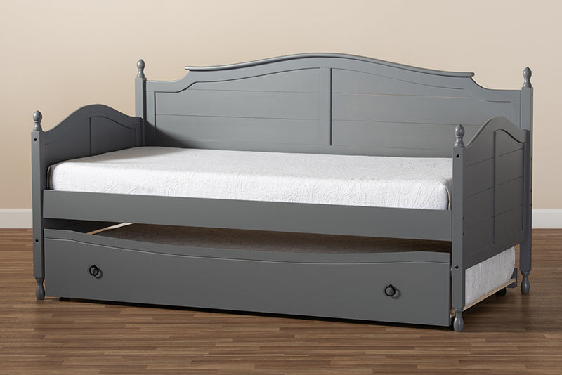 Geoffrey Cottage Farmhouse Gray Finished Wood Twin Size Daybed w/Roll-Out Trundle Bed