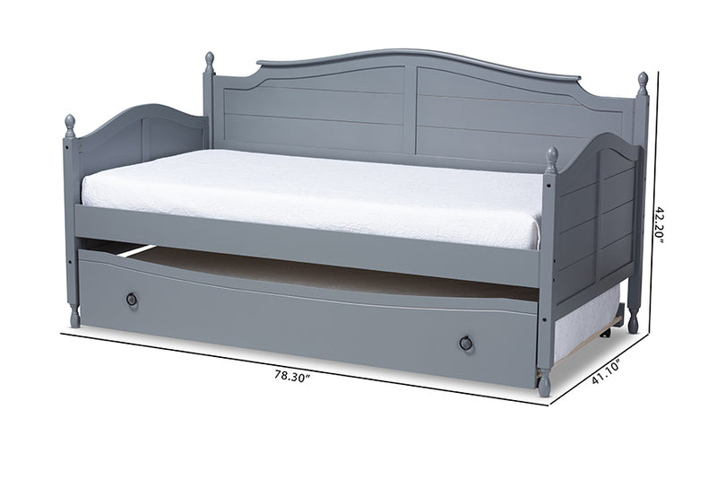 Geoffrey Cottage Farmhouse Gray Finished Wood Twin Size Daybed w/Roll-Out Trundle Bed