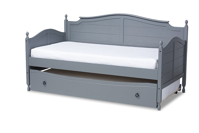 Geoffrey Cottage Farmhouse Gray Finished Wood Twin Size Daybed w/Roll-Out Trundle Bed