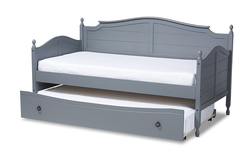 Geoffrey Cottage Farmhouse Gray Finished Wood Twin Size Daybed w/Roll-Out Trundle Bed