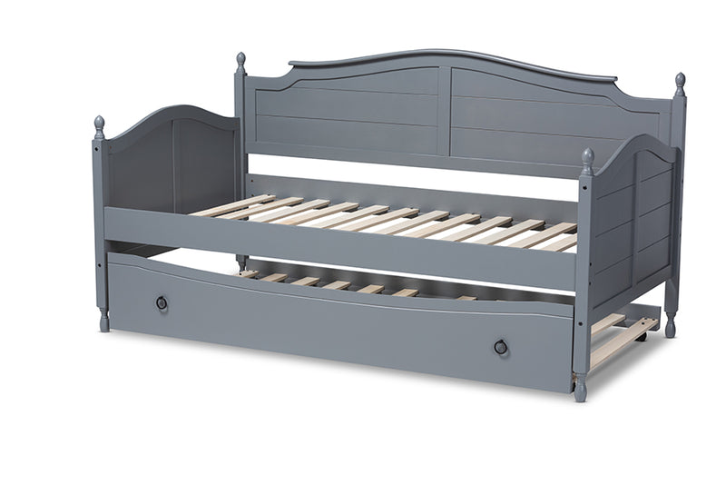 Geoffrey Cottage Farmhouse Gray Finished Wood Twin Size Daybed w/Roll-Out Trundle Bed