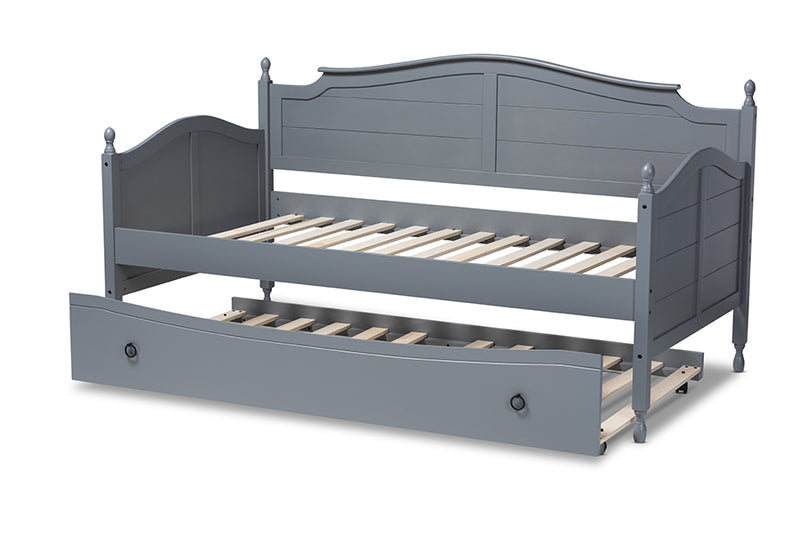 Geoffrey Cottage Farmhouse Gray Finished Wood Twin Size Daybed w/Roll-Out Trundle Bed