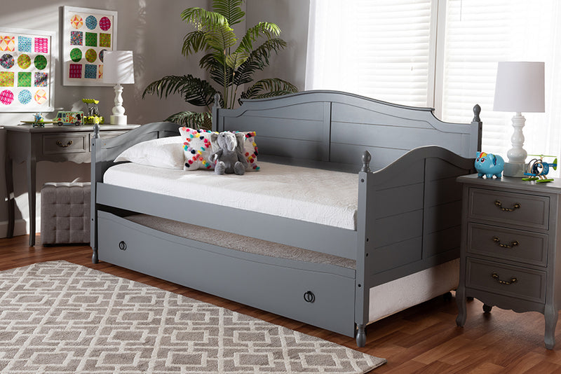 Geoffrey Cottage Farmhouse Gray Finished Wood Twin Size Daybed w/Roll-Out Trundle Bed