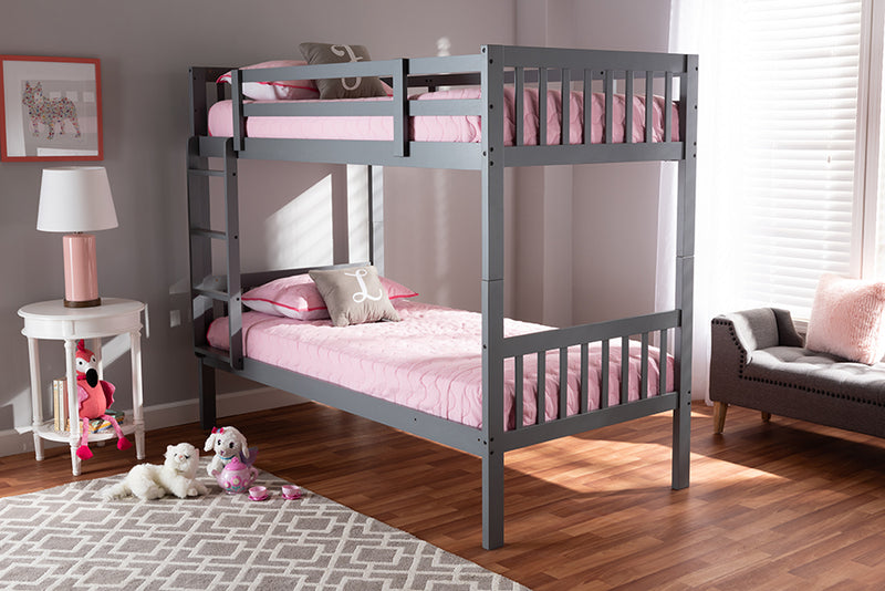 Kassa Modern and Contemporary Gray Finished Wood Twin Size Bunk Bed