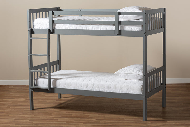 Kassa Modern and Contemporary Gray Finished Wood Twin Size Bunk Bed