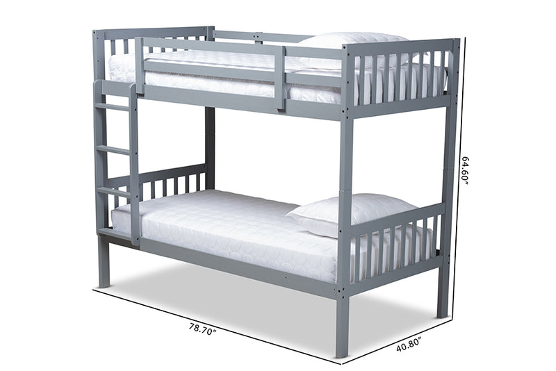 Kassa Modern and Contemporary Gray Finished Wood Twin Size Bunk Bed