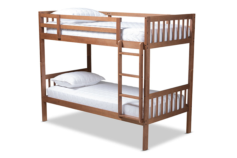 Kassa Modern and Contemporary Walnut Brown Finished Wood Twin Size Bunk Bed