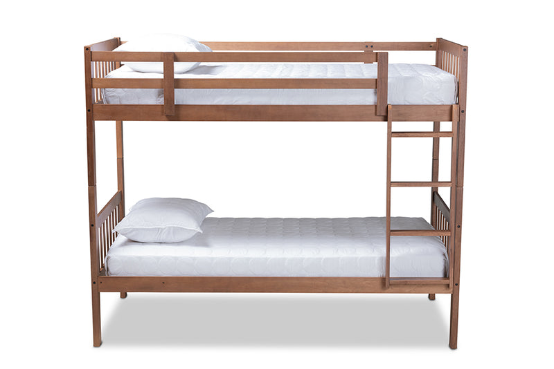 Kassa Modern and Contemporary Walnut Brown Finished Wood Twin Size Bunk Bed