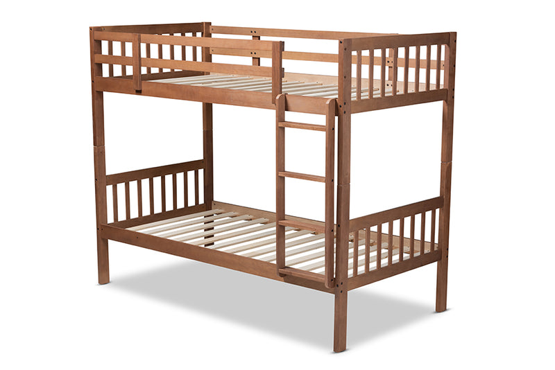 Kassa Modern and Contemporary Walnut Brown Finished Wood Twin Size Bunk Bed