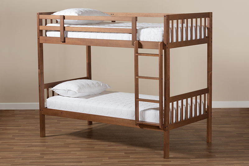 Kassa Modern and Contemporary Walnut Brown Finished Wood Twin Size Bunk Bed