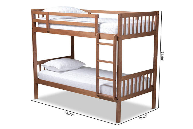 Kassa Modern and Contemporary Walnut Brown Finished Wood Twin Size Bunk Bed