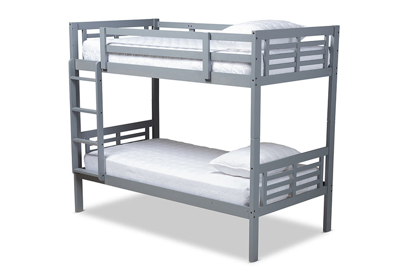 Ramiel Modern and Contemporary Gray Finished Wood Twin Size Bunk Bed