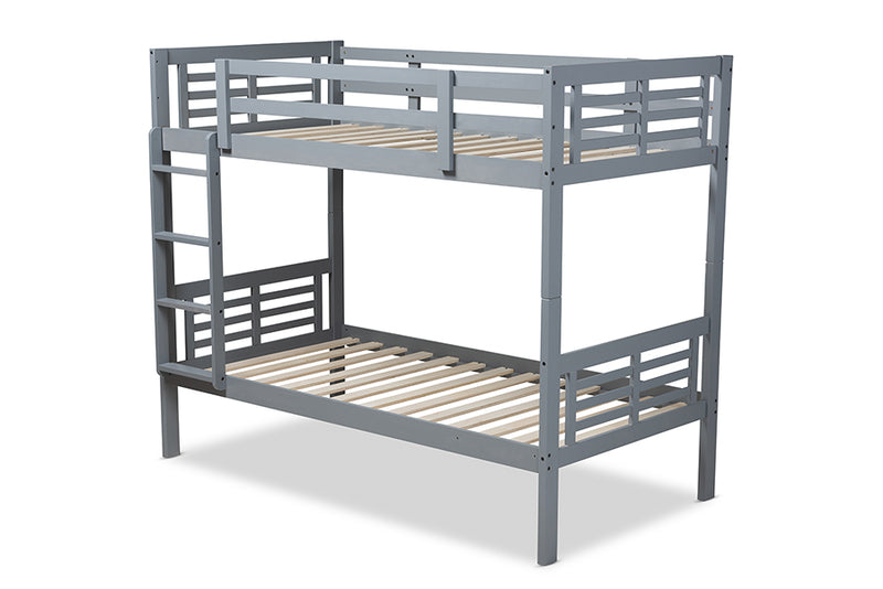 Ramiel Modern and Contemporary Gray Finished Wood Twin Size Bunk Bed