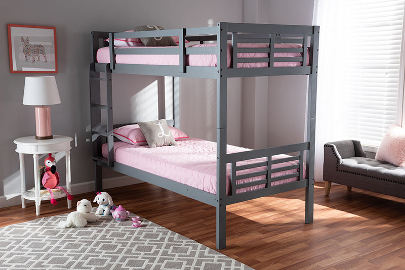 Ramiel Modern and Contemporary Gray Finished Wood Twin Size Bunk Bed