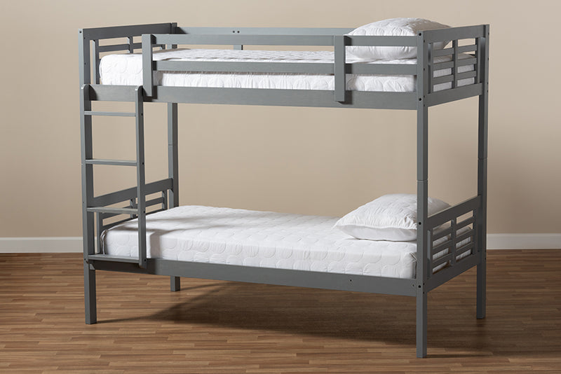 Ramiel Modern and Contemporary Gray Finished Wood Twin Size Bunk Bed