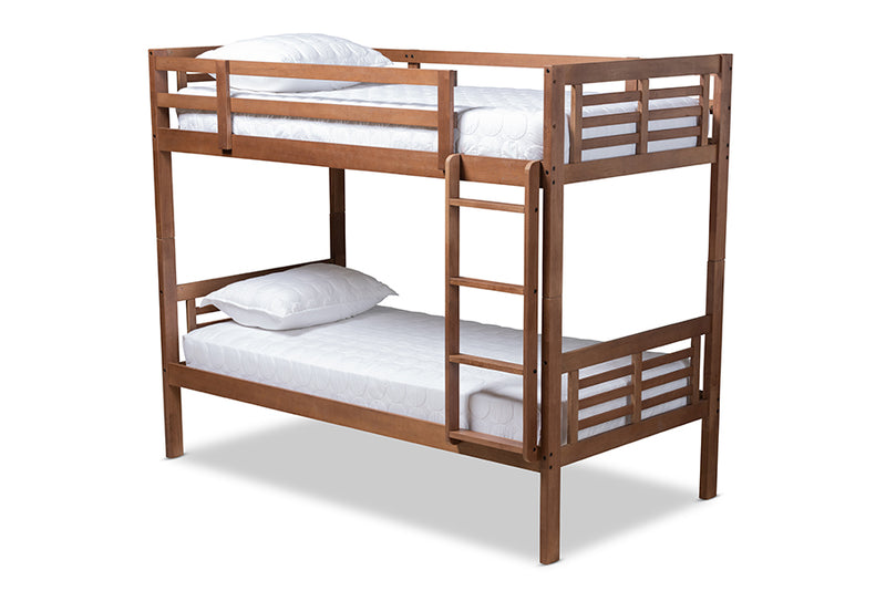 Ramiel Modern and Contemporary Walnut Brown Finished Wood Twin Size Bunk Bed