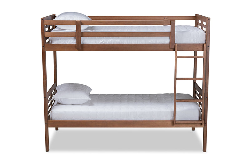 Ramiel Modern and Contemporary Walnut Brown Finished Wood Twin Size Bunk Bed