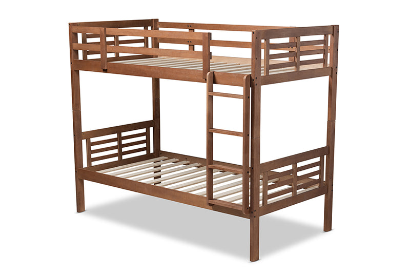 Ramiel Modern and Contemporary Walnut Brown Finished Wood Twin Size Bunk Bed