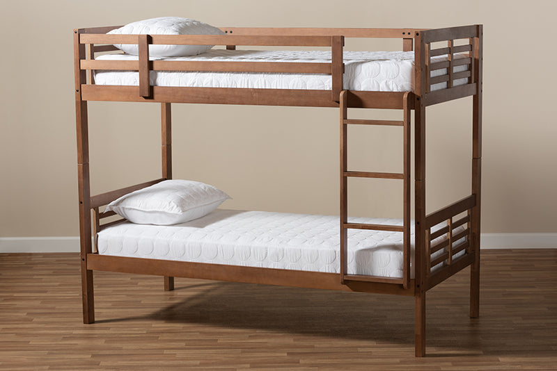 Ramiel Modern and Contemporary Walnut Brown Finished Wood Twin Size Bunk Bed