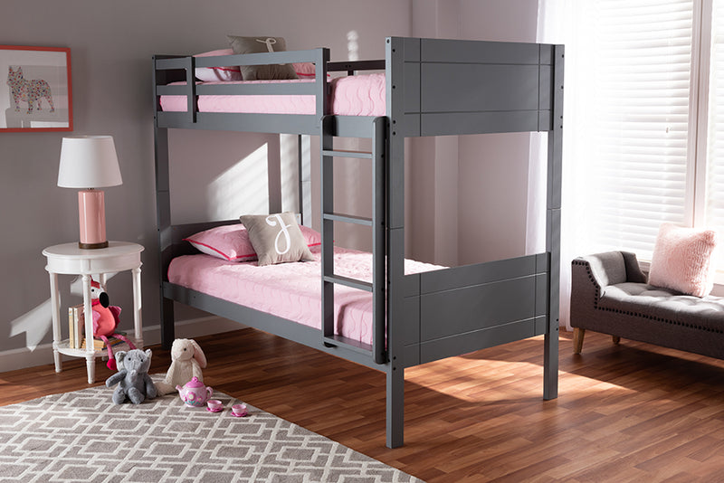 Elora Modern and Contemporary Gray Finished Wood Twin Size Bunk Bed