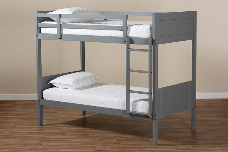 Elora Modern and Contemporary Gray Finished Wood Twin Size Bunk Bed