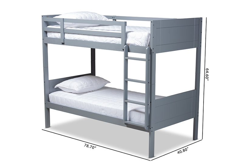 Elora Modern and Contemporary Gray Finished Wood Twin Size Bunk Bed