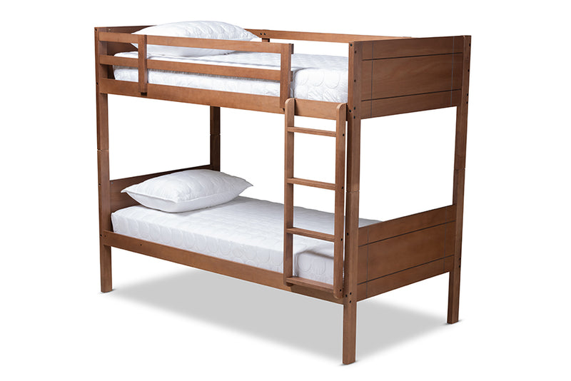 Elora Modern and Contemporary Walnut Brown Finished Wood Twin Size Bunk Bed