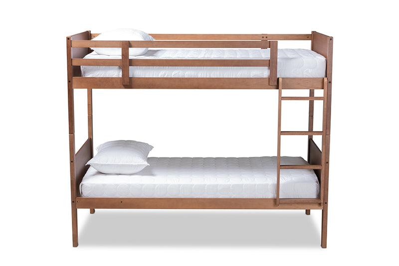 Elora Modern and Contemporary Walnut Brown Finished Wood Twin Size Bunk Bed