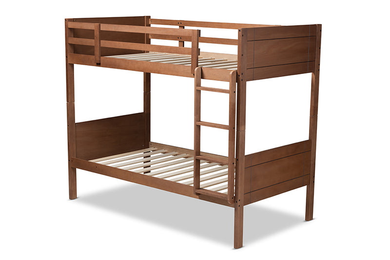 Elora Modern and Contemporary Walnut Brown Finished Wood Twin Size Bunk Bed