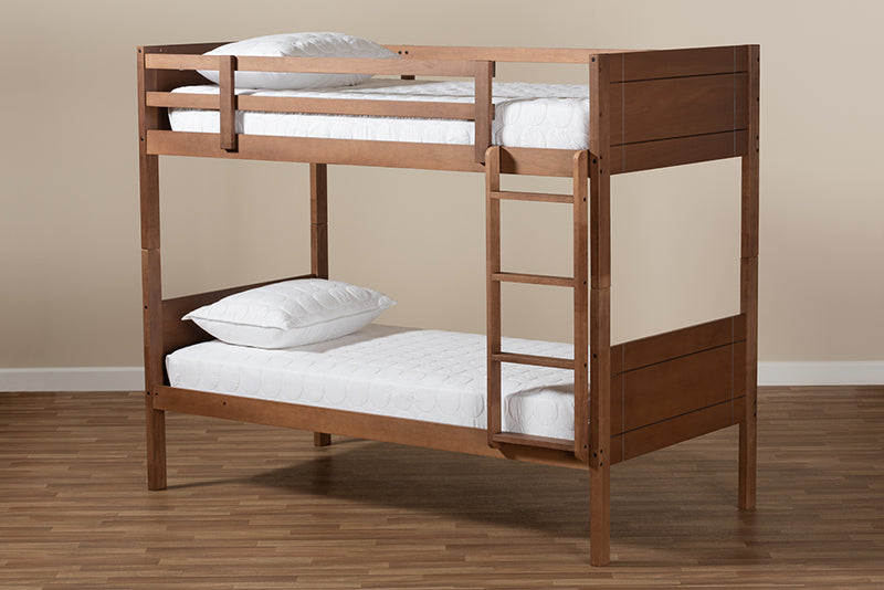 Elora Modern and Contemporary Walnut Brown Finished Wood Twin Size Bunk Bed