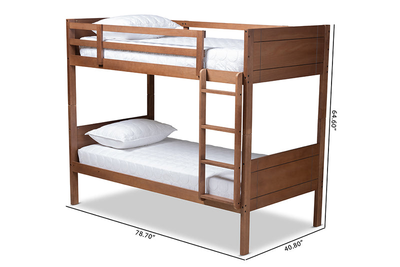 Elora Modern and Contemporary Walnut Brown Finished Wood Twin Size Bunk Bed