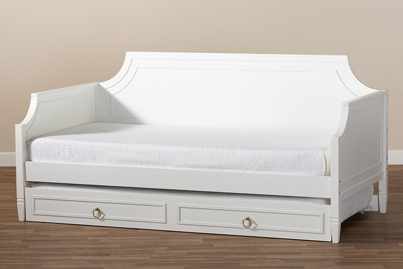 Nox Classic and Traditional White Finished Wood Twin Size Daybed w/Trundle