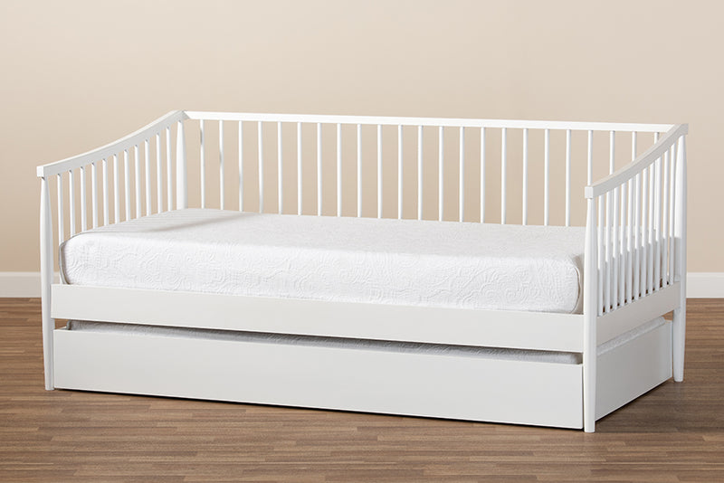 Ardon Classic and Traditional White Finished Wood Twin Size Spindle Daybed w/Trundle