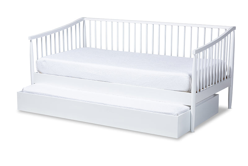 Ardon Classic and Traditional White Finished Wood Twin Size Spindle Daybed w/Trundle