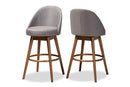 Mara Gray Fabric Upholstered Walnut-Swivel Bar Stool Set of 2 Baxton