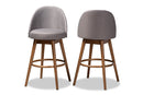 Mara Gray Fabric Upholstered Walnut-Swivel Bar Stool Set of 2 Baxton