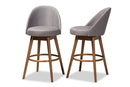 Mara Gray Fabric Upholstered Walnut-Swivel Bar Stool Set of 2 Baxton