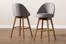 Mara Gray Fabric Upholstered Walnut-Swivel Bar Stool Set of 2 Baxton