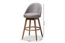 Mara Gray Fabric Upholstered Walnut-Swivel Bar Stool Set of 2 Baxton