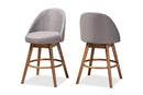 Mara Gray Fabric Upholstered Walnut-Swivel Counter Stool Set of 2 Baxton