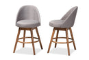 Mara Gray Fabric Upholstered Walnut-Swivel Counter Stool Set of 2 Baxton