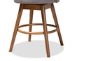 Mara Gray Fabric Upholstered Walnut-Swivel Counter Stool Set of 2 Baxton