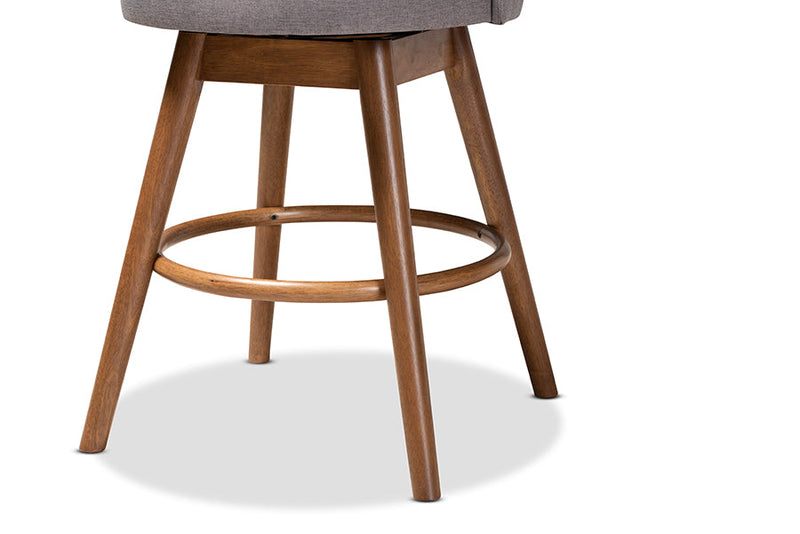 Mara Gray Fabric Upholstered Walnut-Swivel Counter Stool Set of 2 Baxton