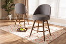Mara Gray Fabric Upholstered Walnut-Swivel Counter Stool Set of 2 Baxton