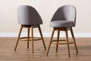 Mara Gray Fabric Upholstered Walnut-Swivel Counter Stool Set of 2 Baxton