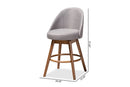 Mara Gray Fabric Upholstered Walnut-Swivel Counter Stool Set of 2 Baxton