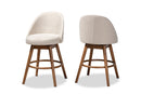 Mara Light Beige Fabric Upholstered Walnut-Swivel Counter Stool Set of 2 Baxton