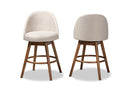 Mara Light Beige Fabric Upholstered Walnut-Swivel Counter Stool Set of 2 Baxton