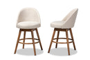 Mara Light Beige Fabric Upholstered Walnut-Swivel Counter Stool Set of 2 Baxton